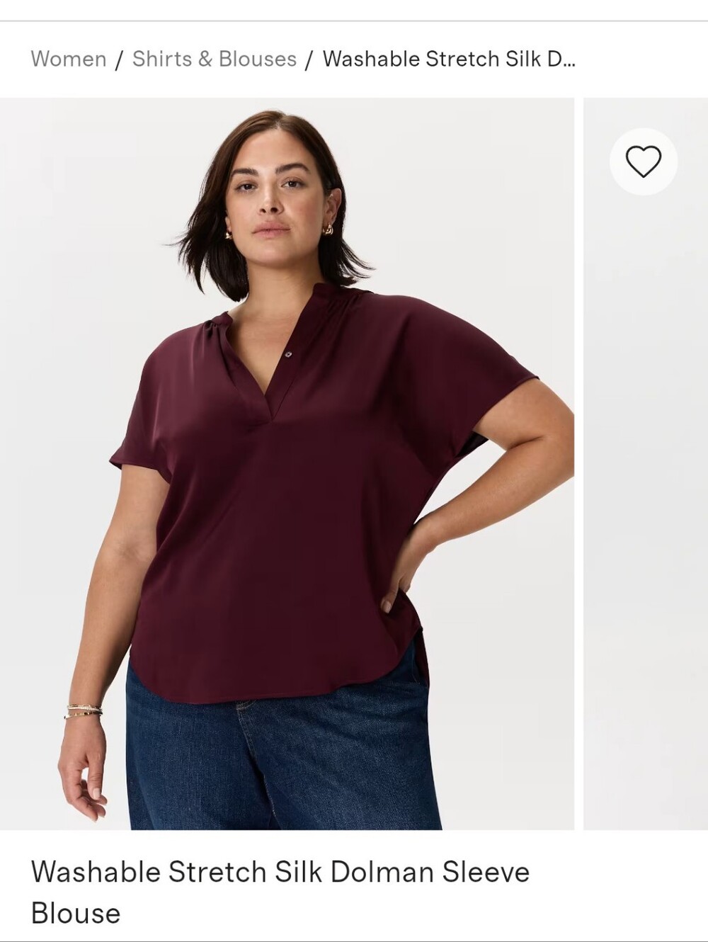 Quince Women's Split-Neck Washable Silk Dolman Blouse Burgundy NWT 3X